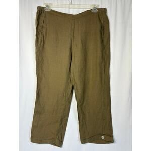 Habitat 100% Linen Pants Womens Medium Brown Pockets Pull On Lightweight USA